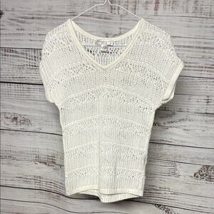 Christopher & Banks White Crochet Top Petite Small